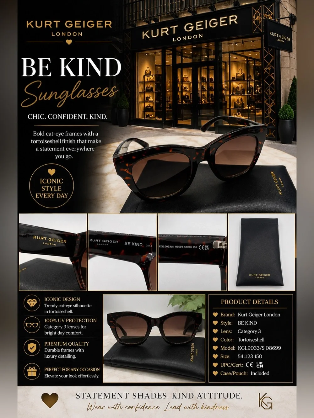 Kurt Geiger Tortoiseshell Cat-Eye Sunglasses NWOT